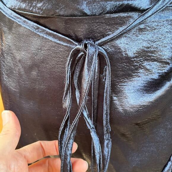 ASOS DESIGN Cowl Neck Mini Dress With Drape Skirt Blue Satin Size 14. NEW - Picture 11 of 15